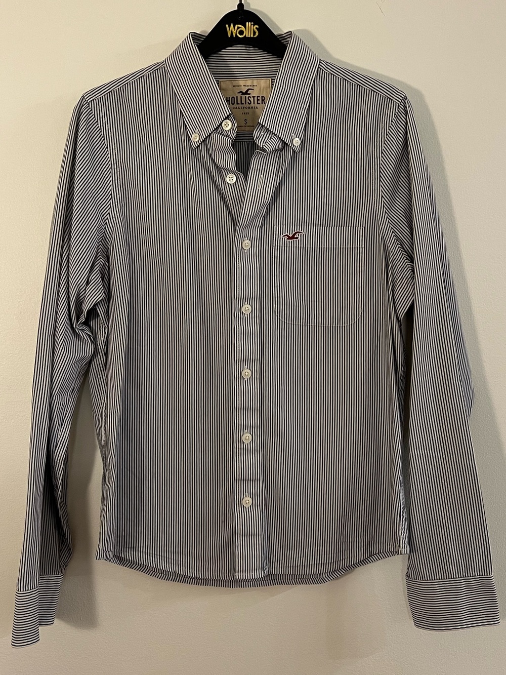 Hollister Slim Fit Navy & White Striped Button-Down Shirt